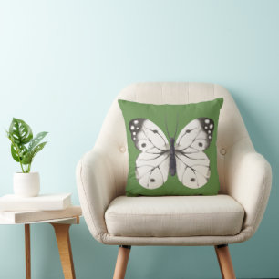 Black & White Watercolor Butterfly Throw Pillow