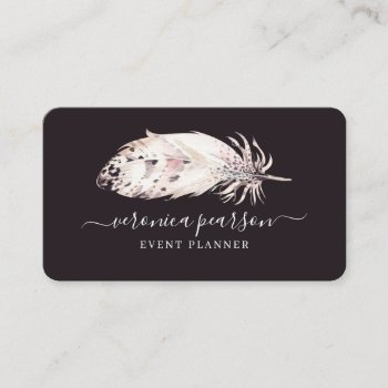 Black & White Watercolor Feather | Modern Minimal Business Card by IYHTVDesigns at Zazzle