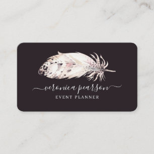Black & White Watercolor Feather   Modern Minimal Business Card