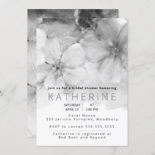 Black, white watercolor Floral Bridal Shower Invitation
