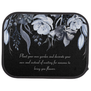 Black White Watercolor Floral Garden Quote Car Floor Mat