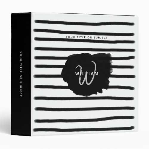 Black  White Watercolor Hand Drawn Lines 3 Ring Binder