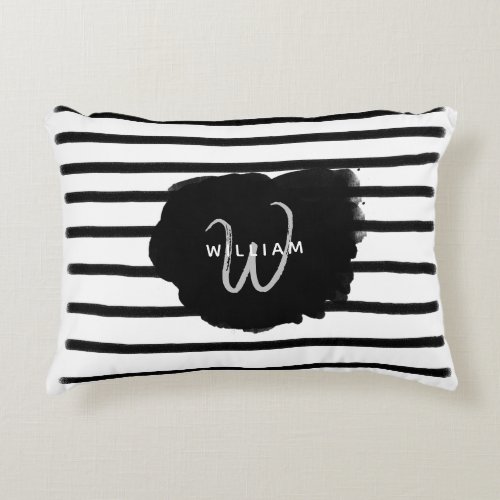 Black  White Watercolor Hand Drawn Lines Accent Pillow