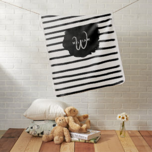 Black & White Watercolor Hand Drawn Lines Baby Blanket