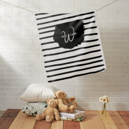 Black  White Watercolor Hand Drawn Lines Baby Blanket