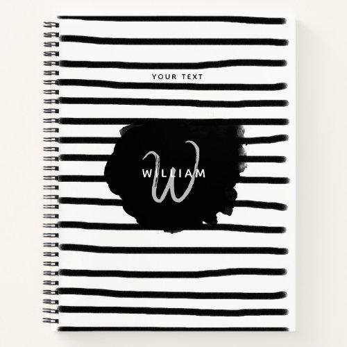 Black  White Watercolor Hand Drawn Lines  Notebook