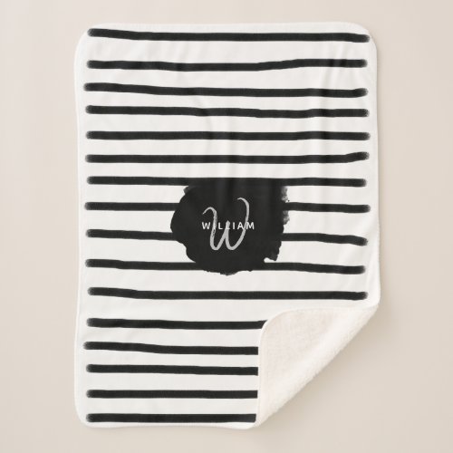 Black  White Watercolor Hand Drawn Lines Sherpa Blanket