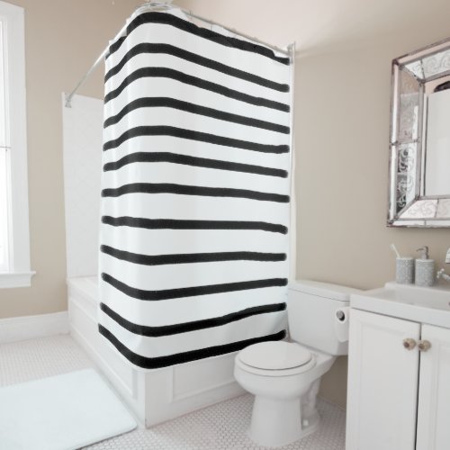 Black  White Watercolor Hand Drawn Lines Shower Curtain