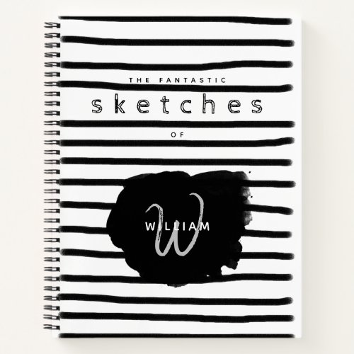 Black White Watercolor Hand Drawn Lines Sketchbook Notebook