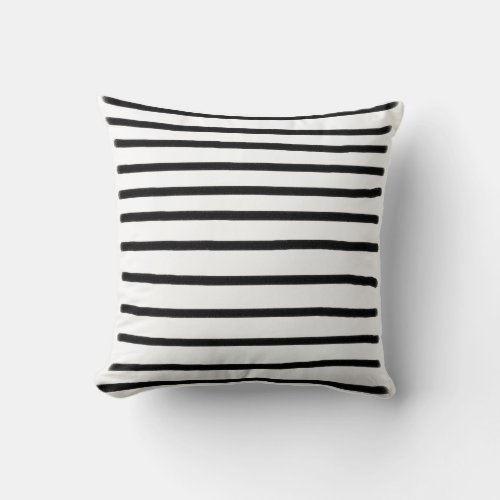Black  White Watercolor Hand Drawn Lines Throw Pillow