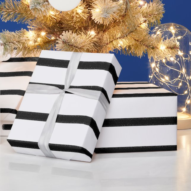 Black & White Watercolor Hand Drawn Lines Wrapping Paper (Holidays)