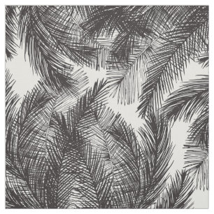 Black white watercolor hand painted palm trees fabric