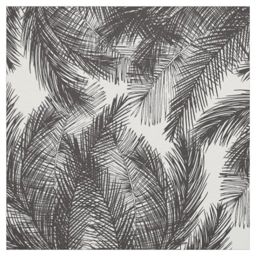 Black white watercolor hand painted palm trees fabric