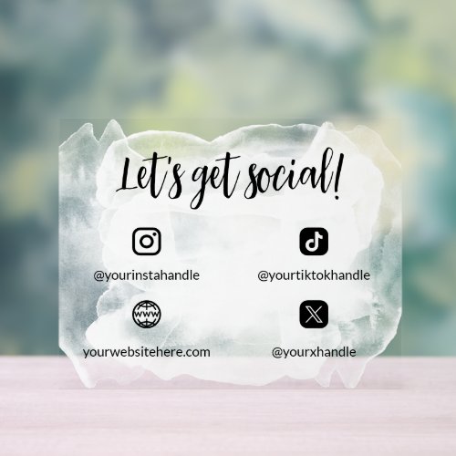 Black White Watercolor Lets Get Social  Acrylic Sign
