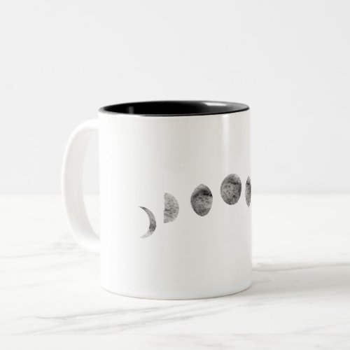 Black White Watercolor Moon Phases Modern Minimal  Two_Tone Coffee Mug