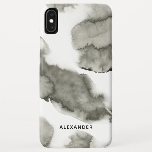Black  White Watercolor Ombre Marble Monogram iPhone XS Max Case