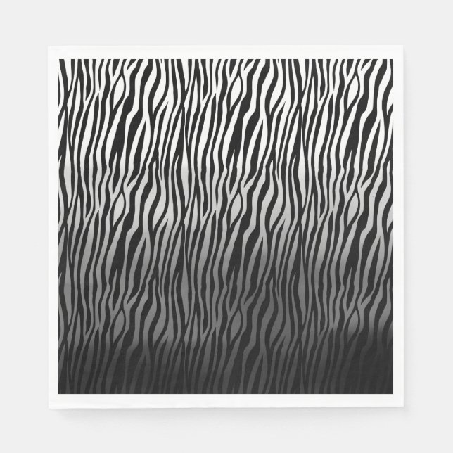 Black White Watercolor Ombre Zebra Print Napkins (Front)