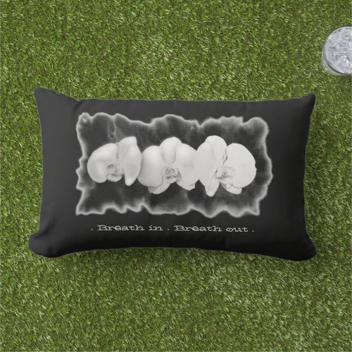 Black white watercolor orchids painting   lumbar pillow