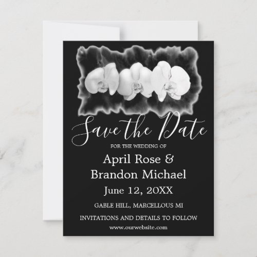 Black white watercolor orchids save the date