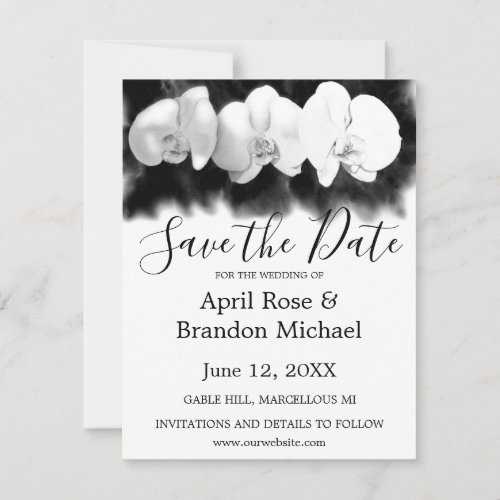 Black white watercolor orchids save the date