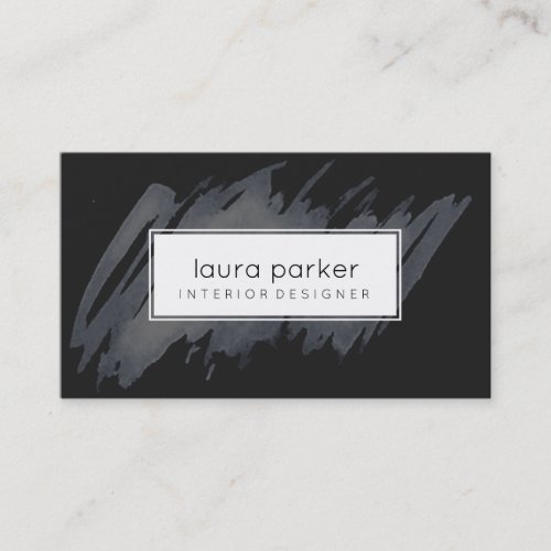 Black White Watercolor Splatter Abstract Modern Business Card
