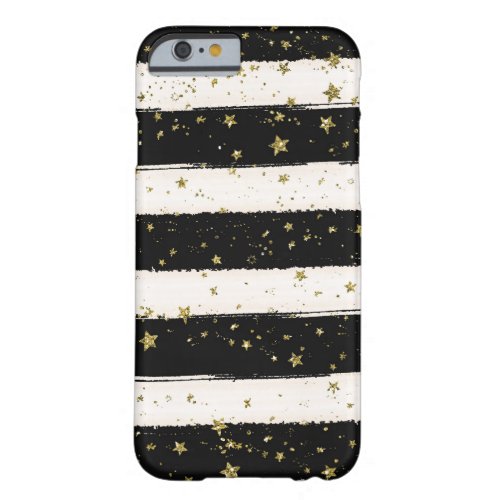 Black White Watercolor Stripes Gold Glitter Stars Barely There iPhone 6 Case