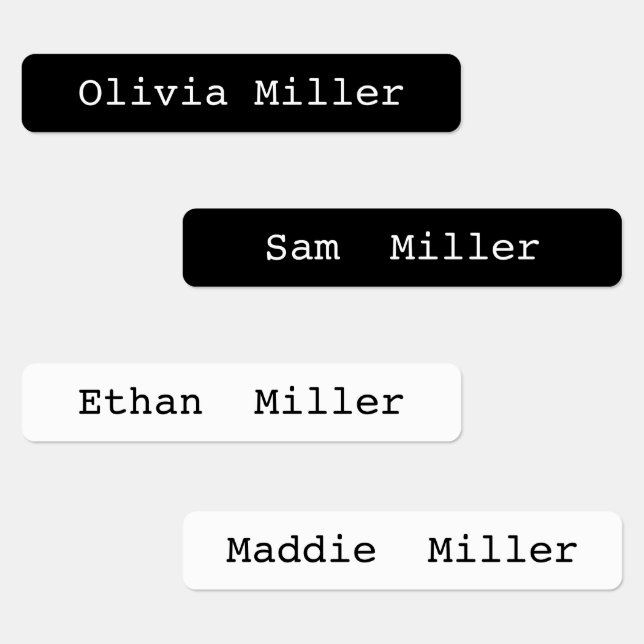 Black white waterproof name labels school daycare (Group)