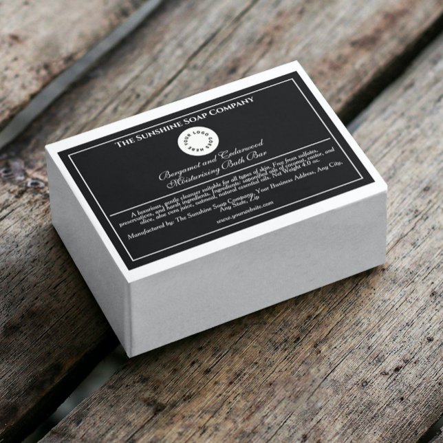 Black & white waterproof soap product label (Creator Uploaded)