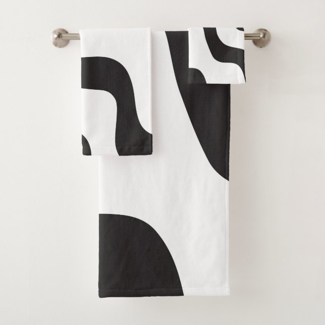 Black & White Wave Abstract Modern Art Chic Bath Towel Set (Insitu)