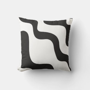 Black & White Wave Abstract Modern Art Chic Throw Pillow