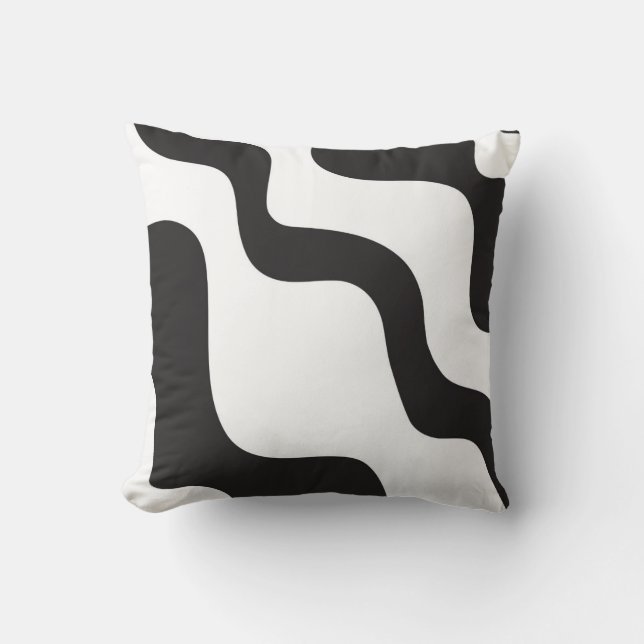 Black & White Wave Abstract Modern Art Chic Throw Pillow (Front)