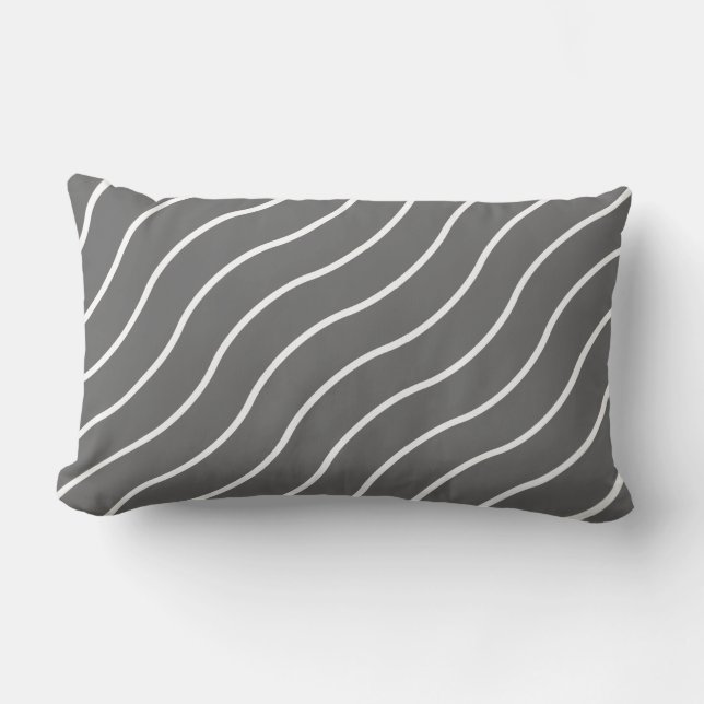 Black White Wave Pattern Lumbar Pillow (Front)