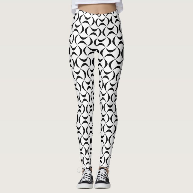 Black & White Waved Pattern Leggings (Front)