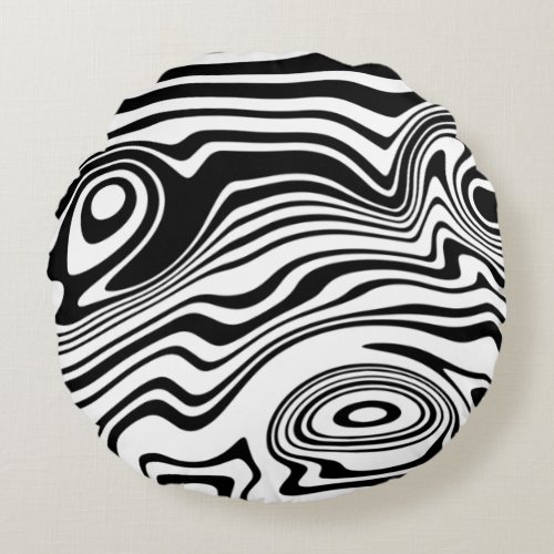 Black White Waves Patten Round Pillow _ Your Color