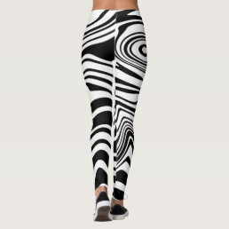 Black White Waves Striped Leggings - Choose Colors