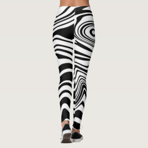 Black White Waves Striped Leggings - Choose Colors