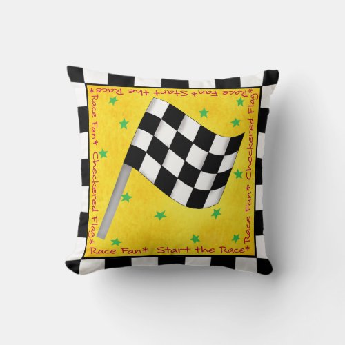 Black White Waving Winner Checkered Flag Yellow Throw Pillow