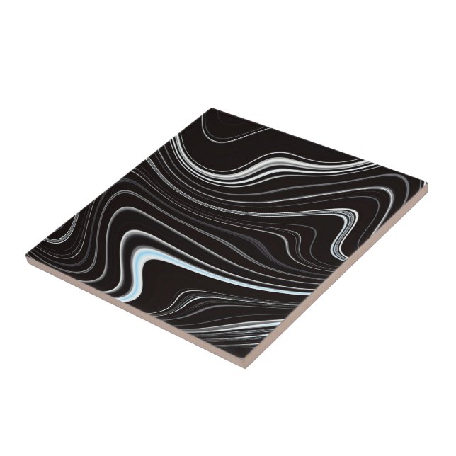 Black & White Wavy Abstraction Ceramic Tile (Side)