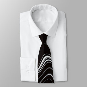 Black & White Wavy Abstraction Neck Tie