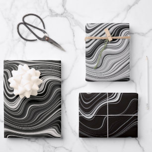 Black & White Wavy Abstraction Wrapping Paper Sheets