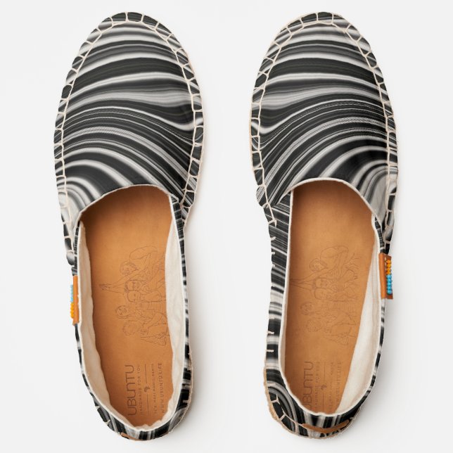 Black & White Wavy Agate Abstraction Espadrilles (Front)