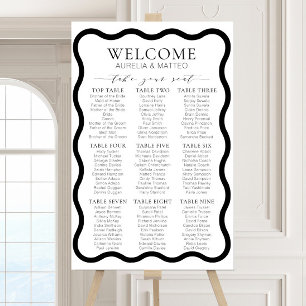 Black & White Wavy Frame Wedding Seating Chart Foam Board