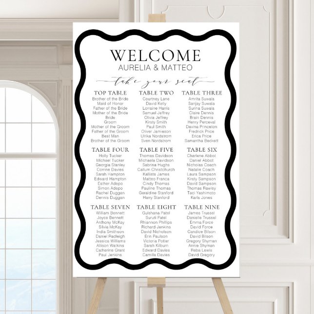 Black & White Wavy Frame Wedding Seating Chart  Foam Board (Creator Uploaded)