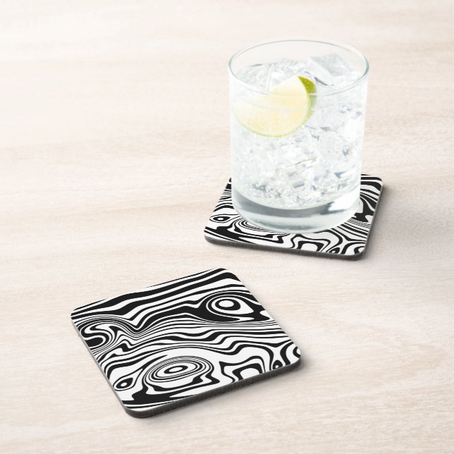 Black White Wavy Stripe Coasters (Right Side)