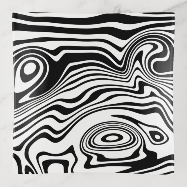 Black White Wavy Stripe Trinket Tray (Front)
