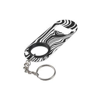 Black White Wavy Striped Bottle Opener Keychain
