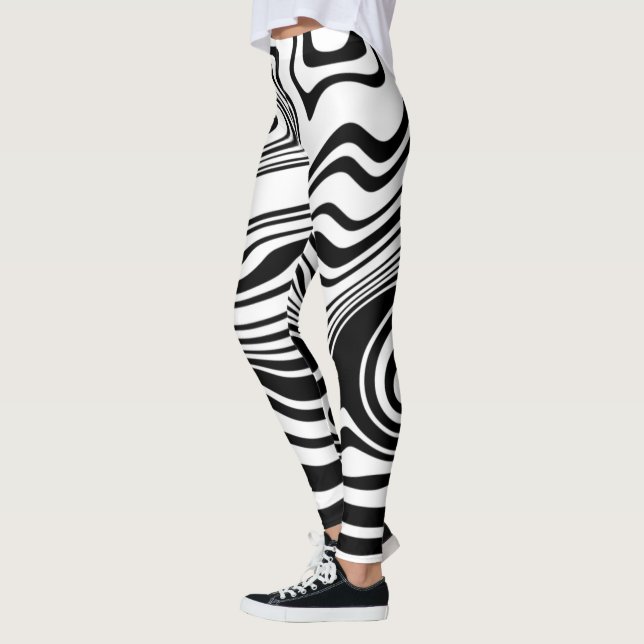 Black White Wavy Striped Leggings or Choose Colors (Left)