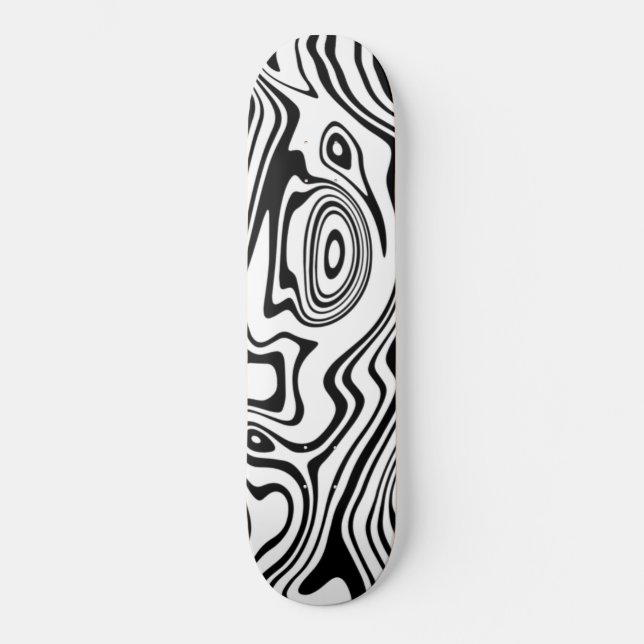 Black White Wavy Striped Skateboard Choose Colors (Front)