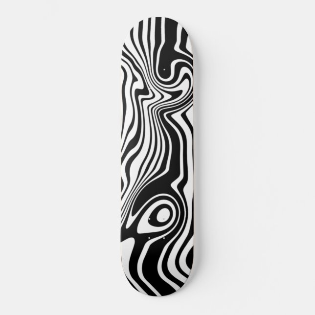 Black White Wavy Striped Skateboard Custom Color (Front)