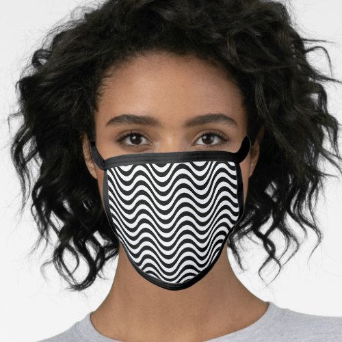 Black White Wavy Stripes Face Mask